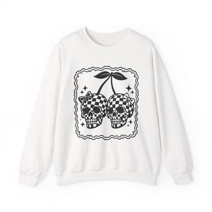 Skull Cherries Sweatshirt – Checkerboard Skull Cherry Graphic Crewneck