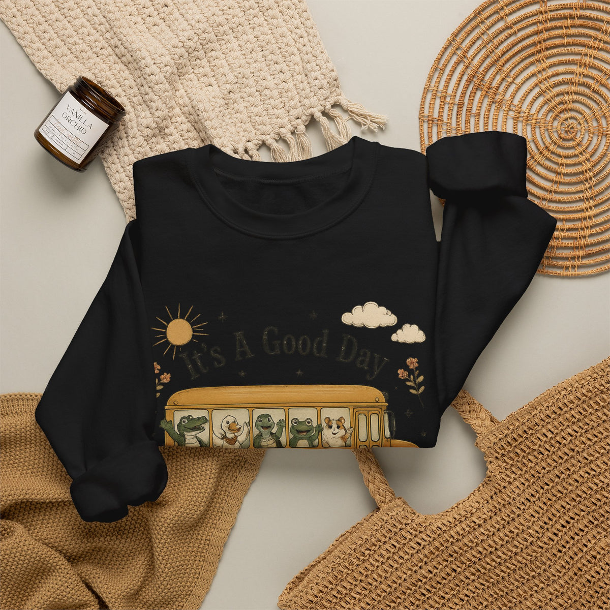 Crewneck Sweatshirt — "It's A Good Day for Learning" School Bus Design