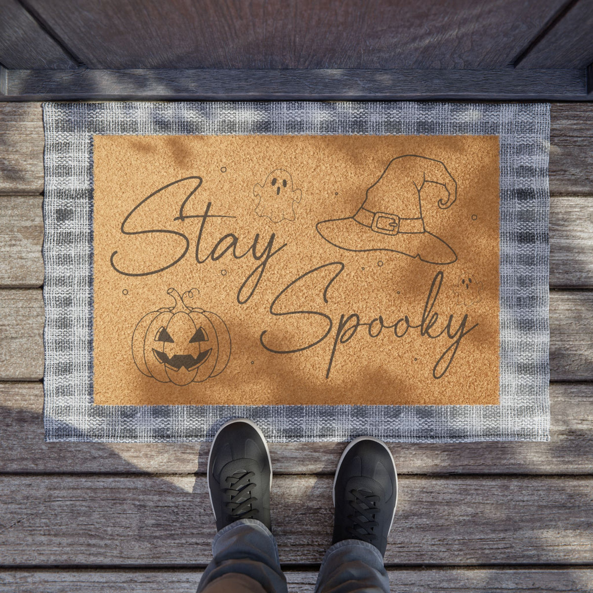 Stay Spooky Doormat — Halloween Welcome Mat with Witch Hat & Jack-O’-Lantern