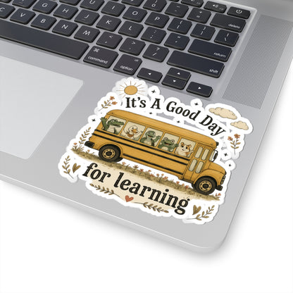 It’s a Good Day for Learning Sticker — Cute School Bus Animal Kiss-Cut Sticker