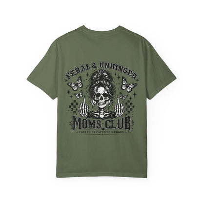 Moms Club T‑Shirt — "Feral & Unhinged" Skull Mom Graphic Tee