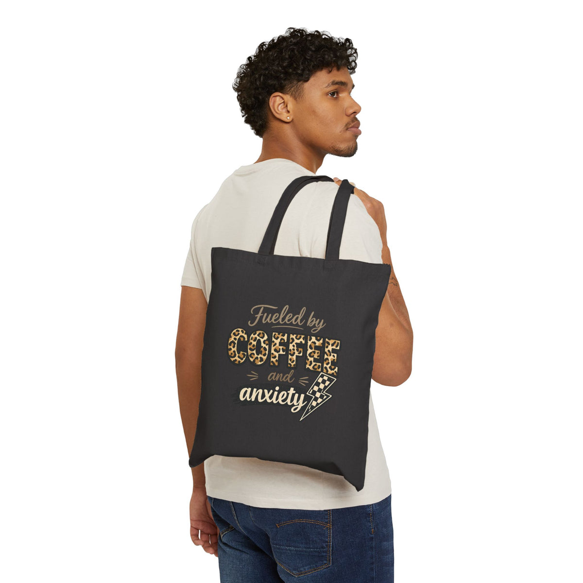 Tote Bag — "Fueled by Coffee and Anxiety" Leopard Print Canvas Tote