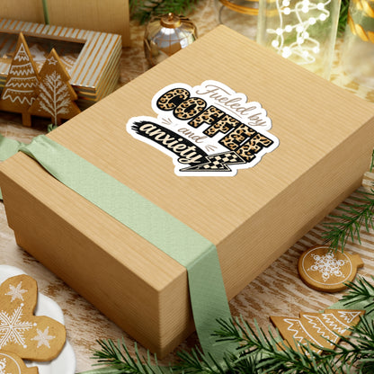 Sticker — "Fueled by Coffee and Anxiety" Leopard Print Laptop Decal