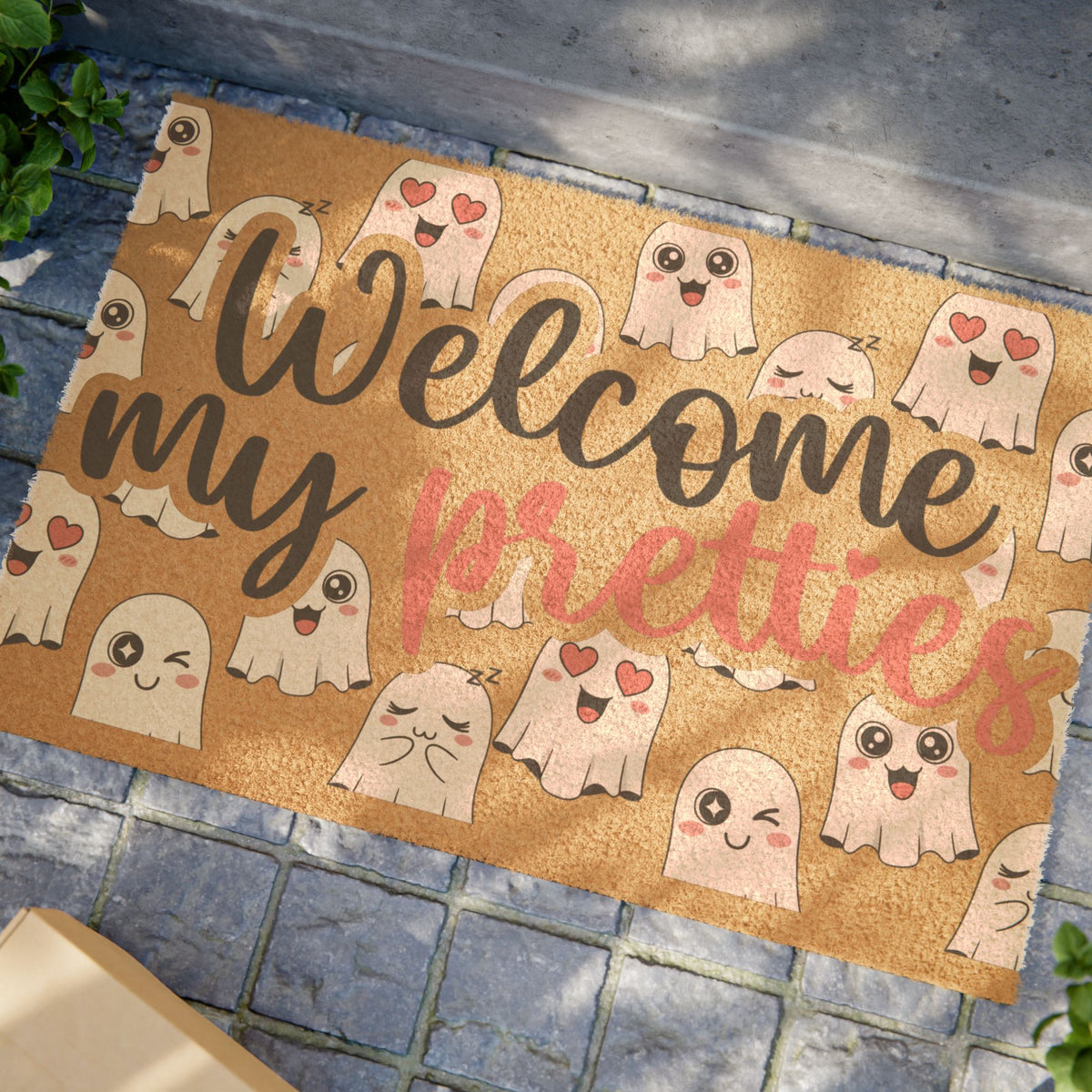 Doormat — "Welcome My Pretties" Cute Ghost Halloween Door Mat