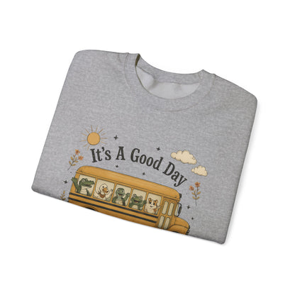 Crewneck Sweatshirt — "It's A Good Day for Learning" School Bus Design