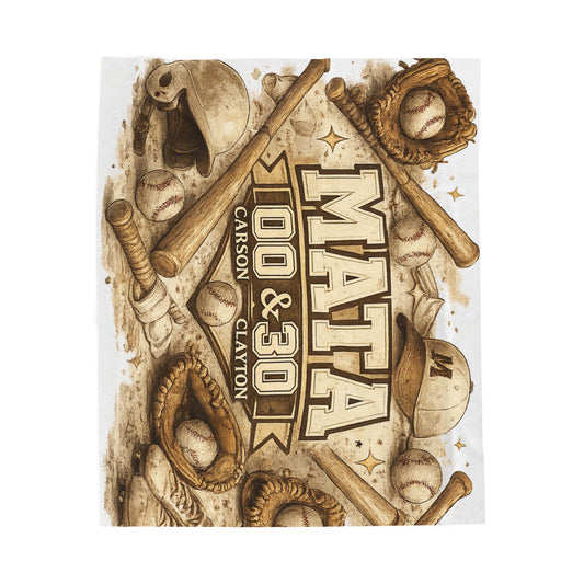 Baseball Tribute Velveteen Plush Blanket – Personalized "MATA 100 & 30" Retro Sports Design