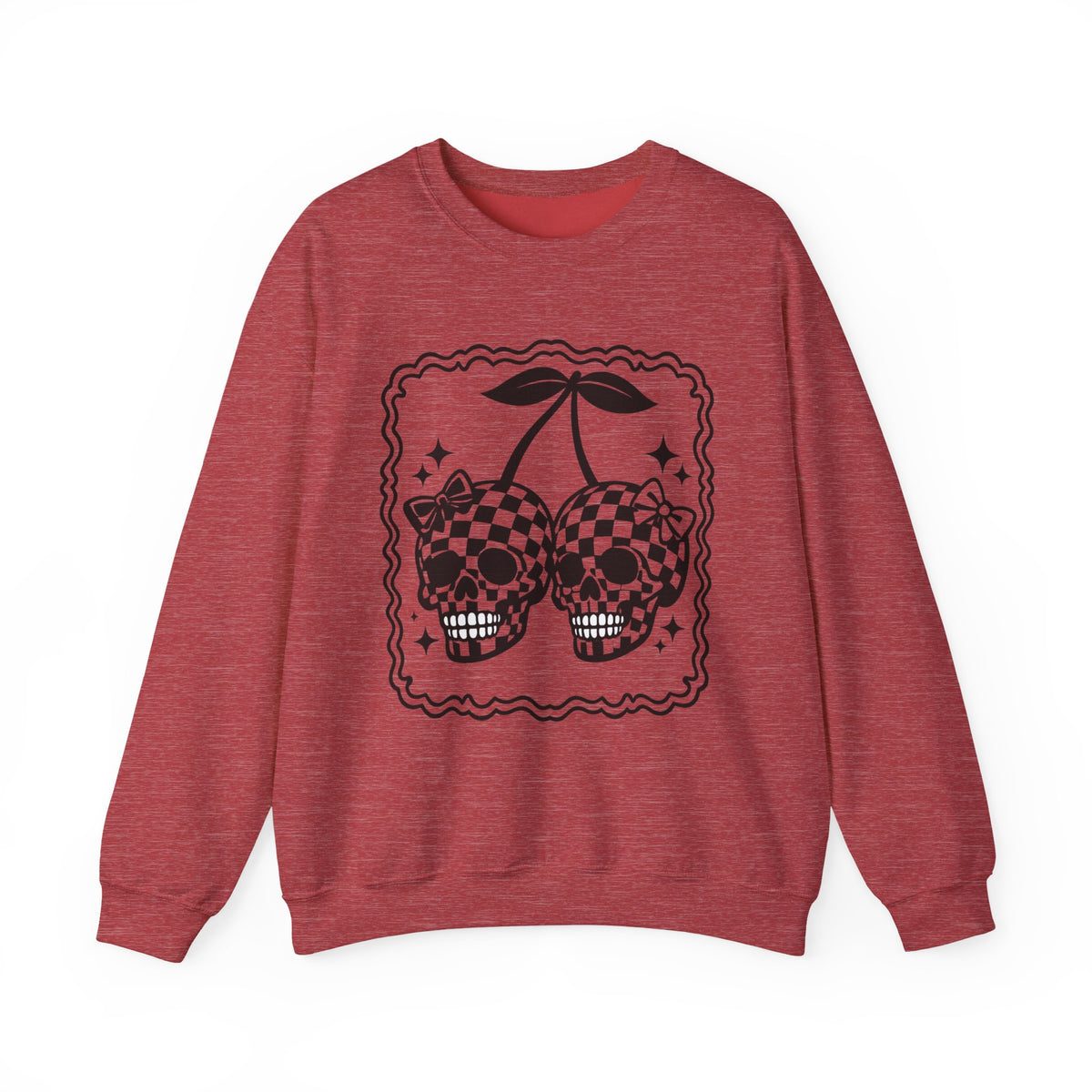 Skull Cherries Sweatshirt – Checkerboard Skull Cherry Graphic Crewneck