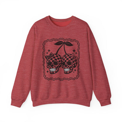 Skull Cherries Sweatshirt – Checkerboard Skull Cherry Graphic Crewneck