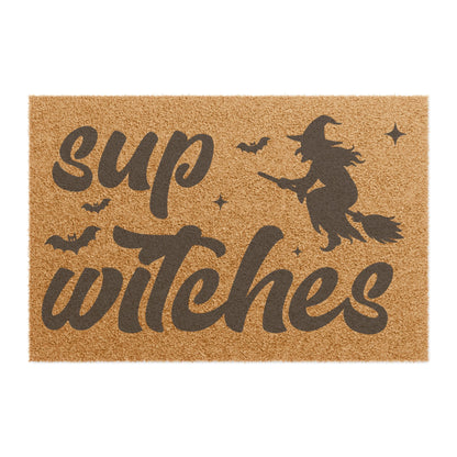 Doormat — "Sup Witches" Halloween Coir Welcome Mat with Witch & Bats