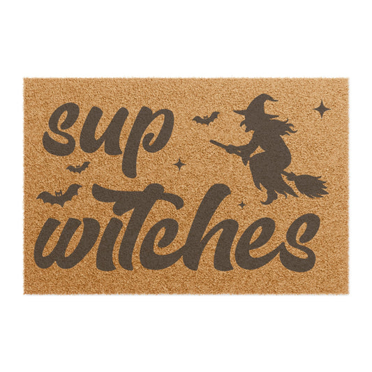Doormat — "Sup Witches" Halloween Coir Welcome Mat with Witch & Bats