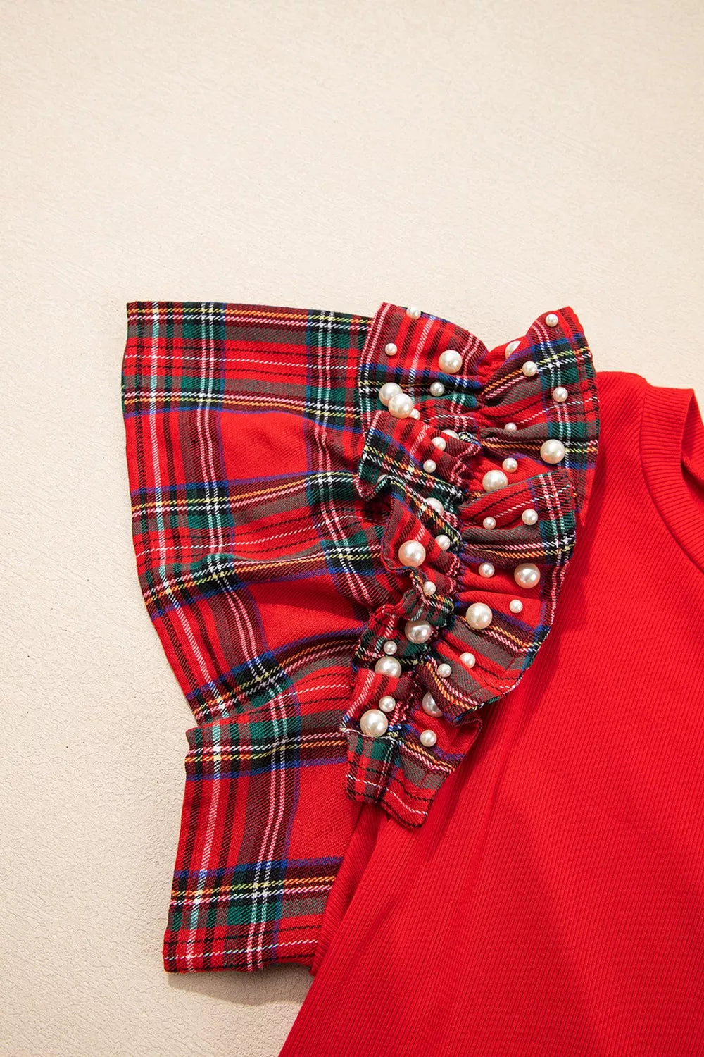 MERRY Plaid Ruffled Cap Sleeve Christmas Knit Top – Harrison House