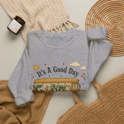 Crewneck Sweatshirt — "It's A Good Day for Learning" School Bus Design