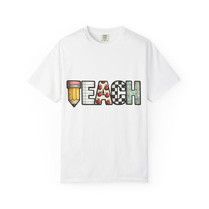 Teach Graphic T-Shirt — Cute Pencil & School Icons Teacher Tee