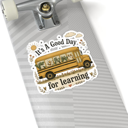 It’s a Good Day for Learning Sticker — Cute School Bus Animal Kiss-Cut Sticker