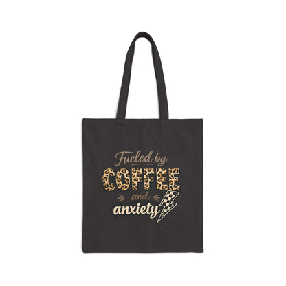 Tote Bag — "Fueled by Coffee and Anxiety" Leopard Print Canvas Tote