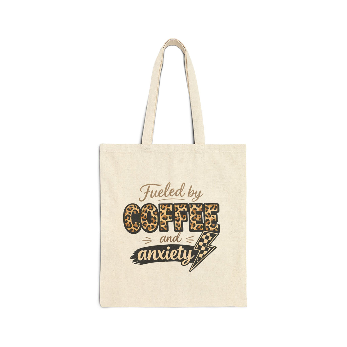 Tote Bag — "Fueled by Coffee and Anxiety" Leopard Print Canvas Tote