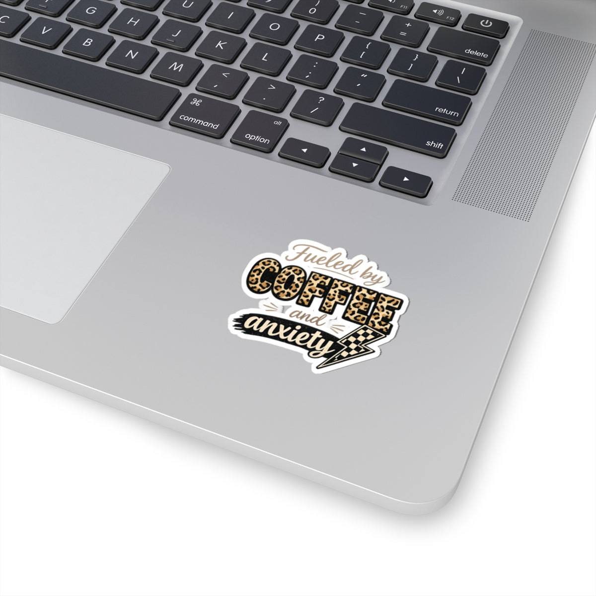 Sticker — "Fueled by Coffee and Anxiety" Leopard Print Laptop Decal