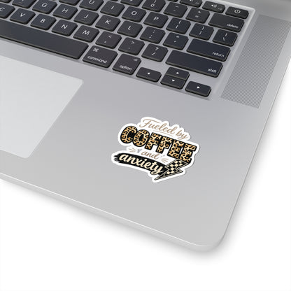 Sticker — "Fueled by Coffee and Anxiety" Leopard Print Laptop Decal