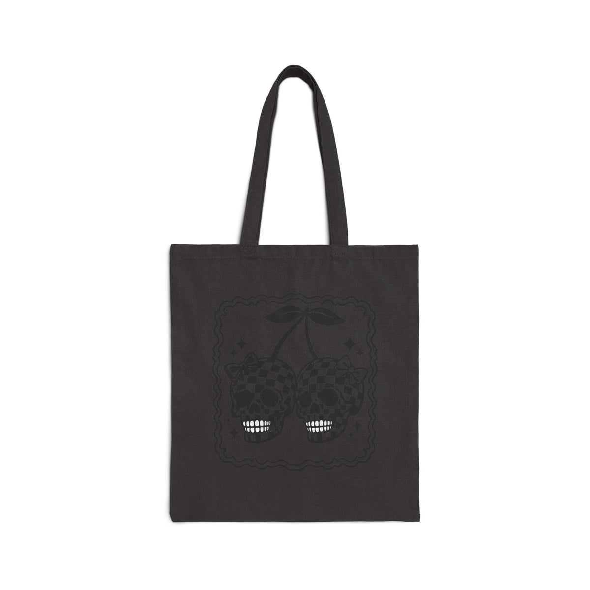 Checker Skull Cherry Tote Bag – Gothic Vintage Canvas Shopper
