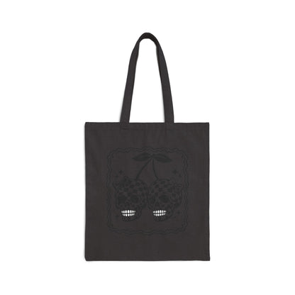 Checker Skull Cherry Tote Bag – Gothic Vintage Canvas Shopper