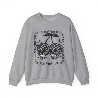 Skull Cherries Sweatshirt – Checkerboard Skull Cherry Graphic Crewneck