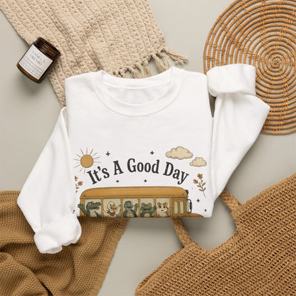 Crewneck Sweatshirt — "It's A Good Day for Learning" School Bus Design
