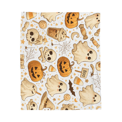 Velveteen Plush Blanket — Cute Halloween Ghosts & Pumpkins Cozy Throw