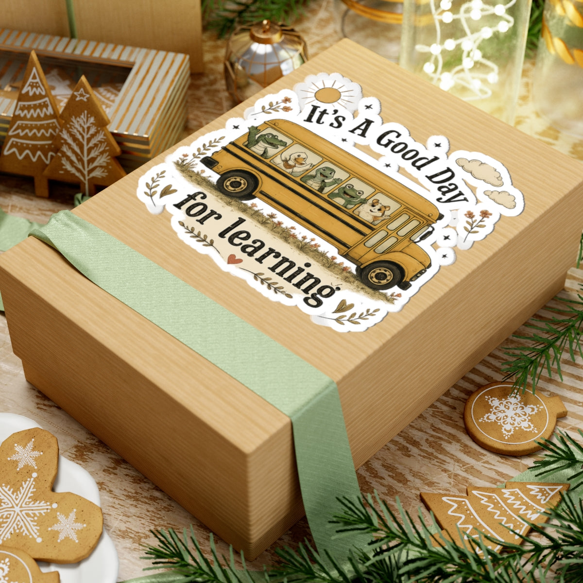 It’s a Good Day for Learning Sticker — Cute School Bus Animal Kiss-Cut Sticker