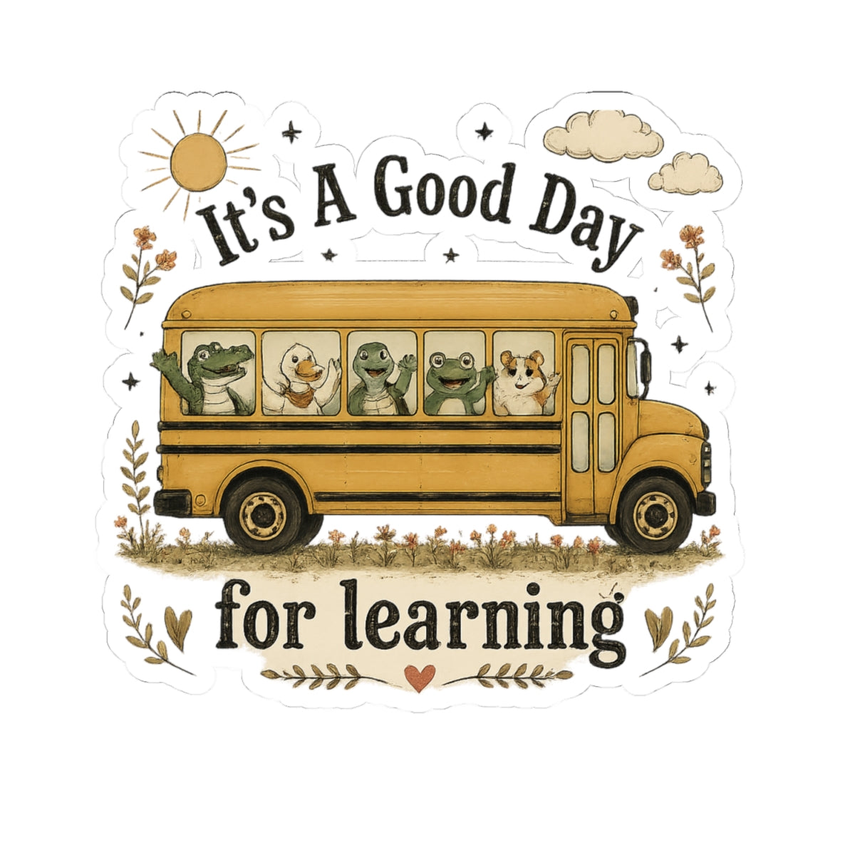 It’s a Good Day for Learning Sticker — Cute School Bus Animal Kiss-Cut Sticker